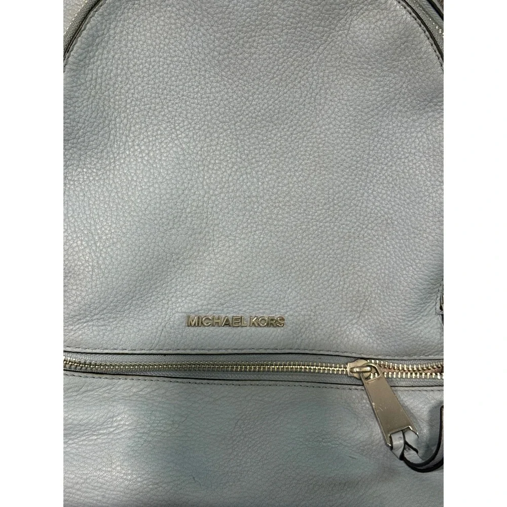 Michael Kors Pale Blue Leather Backpack Double Zip Front‎ Pocket